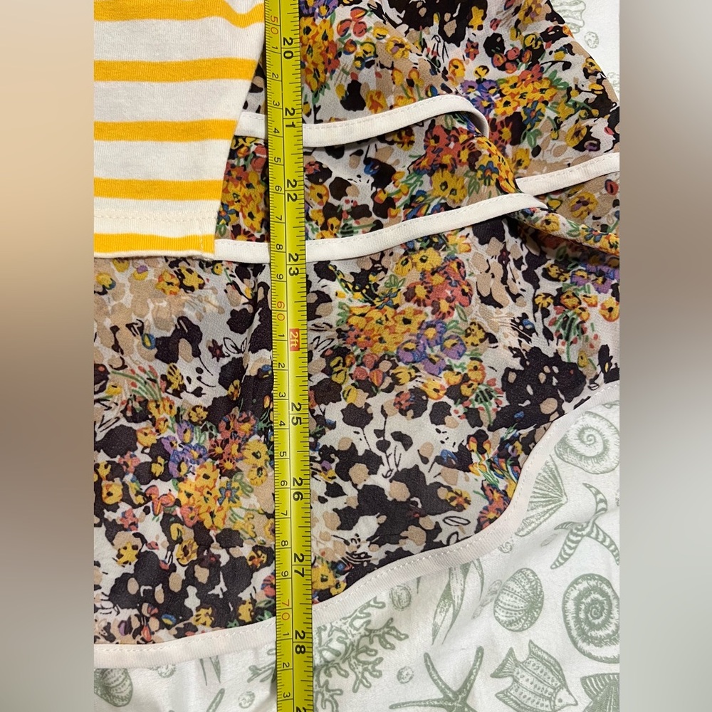 Anthropologie Postmark Striped Peplum Hi Lo Tank Flowy Top Yellow White Floral S - Picture 11 of 11